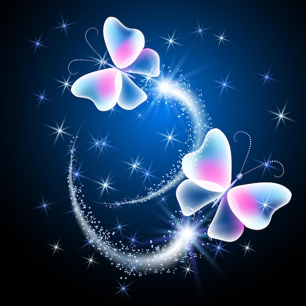 Glowing butterflies with sparkle stars