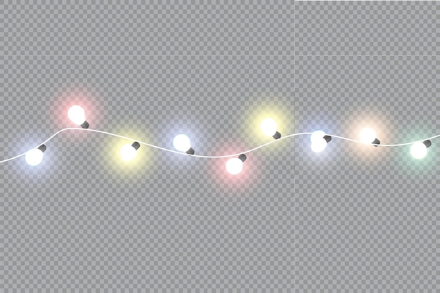 Glowing Christmas lights isolated realistic design elements Garlands Christmas decorations