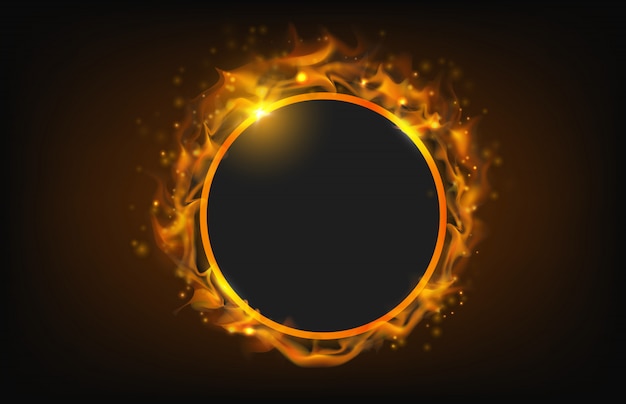 Glowing circle fire frame with particle abstract background