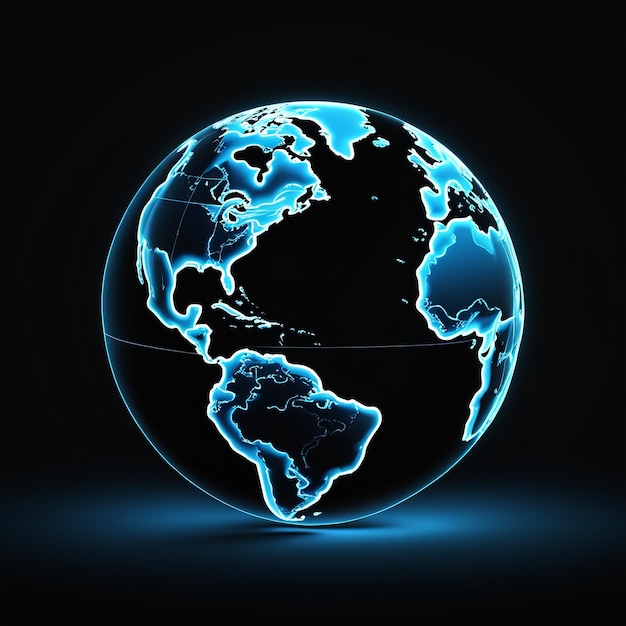 Vector glowing earth globe on dark background global communication concept 3d rendering glowing eart