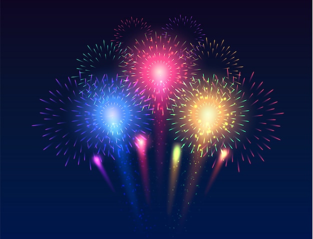 Vector glowing fireworks multicolored bright fireworks  collection