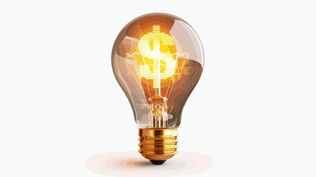 Vector glowing glass light bulb with word finance inside flare