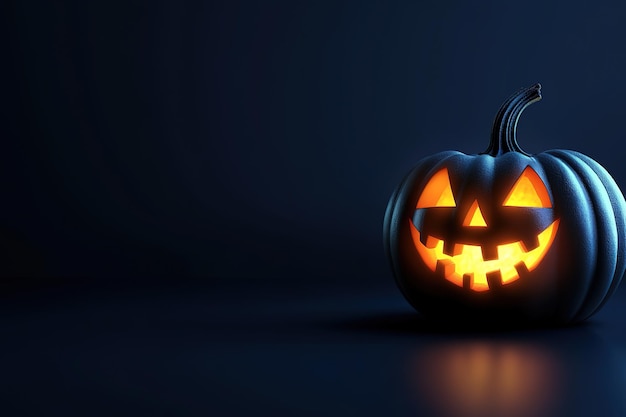 A glowing Halloween pumpkin on a dark blue background with copy space a Halloween concept banner design in high definition High quality ar 32 v 61 Job ID 2af5e6ec6c074767ab0b9e31dc01738b