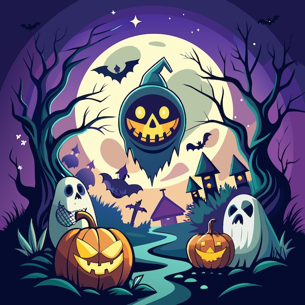 Vector glowing jackolantern with eerie eyes spooky halloween tshirt design