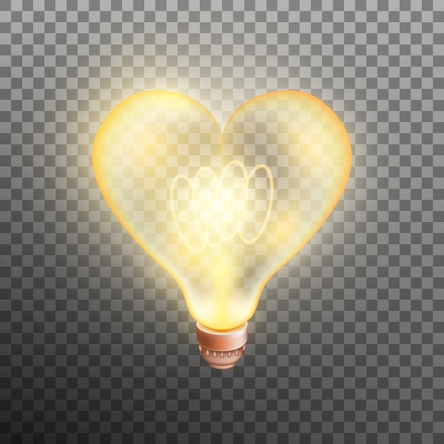 Glowing lamp heart isolated on transparent background.  