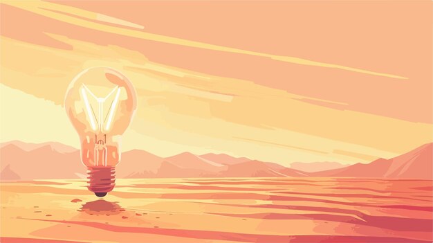 Vector glowing light bulb in desert vector illustration