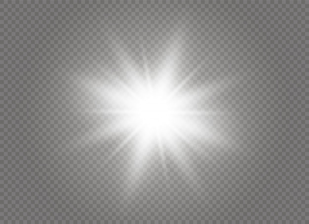 Glowing light explodes on a transparent background. Bright Star. Transparent shining sun, bright flash.