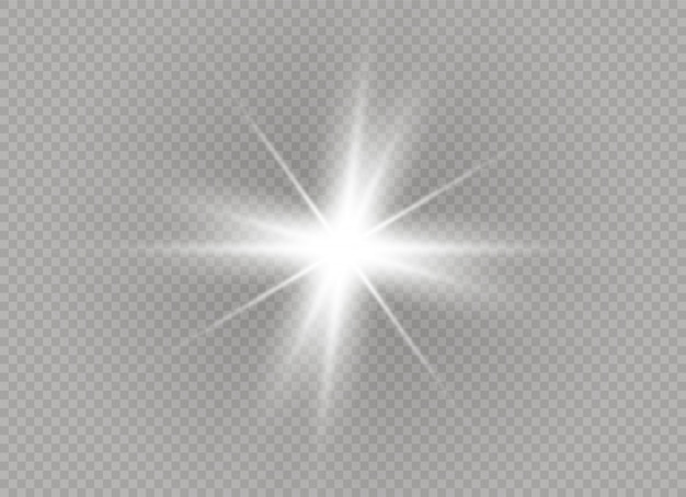 Glowing light explodes on a transparent background. Bright Star. Transparent shining sun, bright flash.