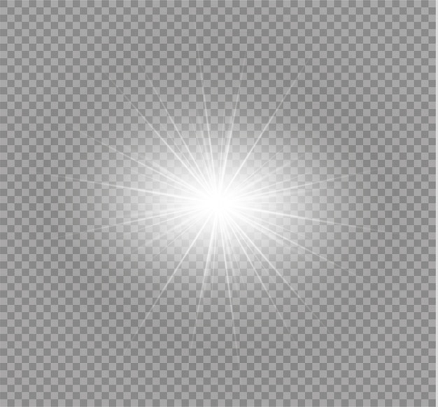 Glowing light explodes on a transparent background. Bright Star. Transparent shining sun, bright flash.