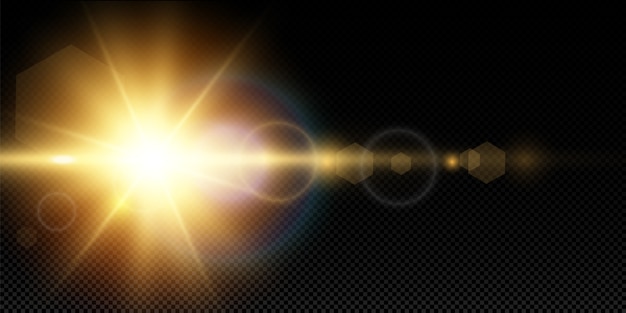 Glowing light explodes on a transparent background. with ray. Transparent shining sun, bright flash. Special lens flare light effect.