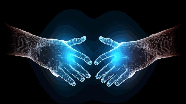 Glowing Mesh Biotechnology Care Hands Icon