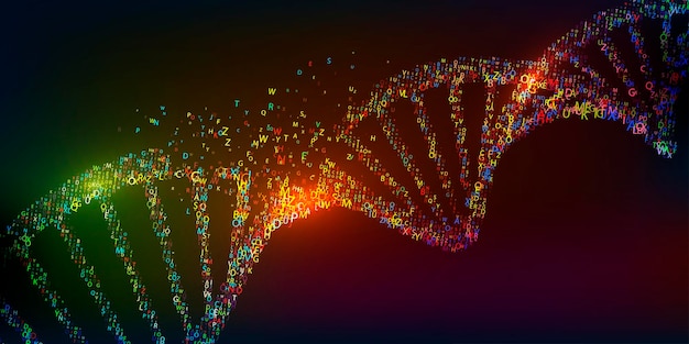 Glowing neon DNA chain Biotechnology biochemistry genetics and medicine concept