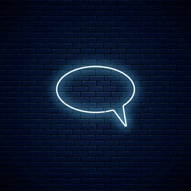 Glowing neon empty speech bubble frame. Ellipse blank speech bubble in neon style. Vector illustration.