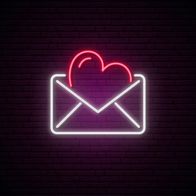 Glowing neon envelope with a heart.