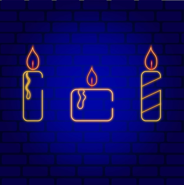 Glowing neon line Burning candle icon on dark background Vector Illustration