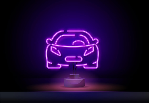 Vector glowing neon line car rental icon isolated on dark background rent a car sign concept for automobile