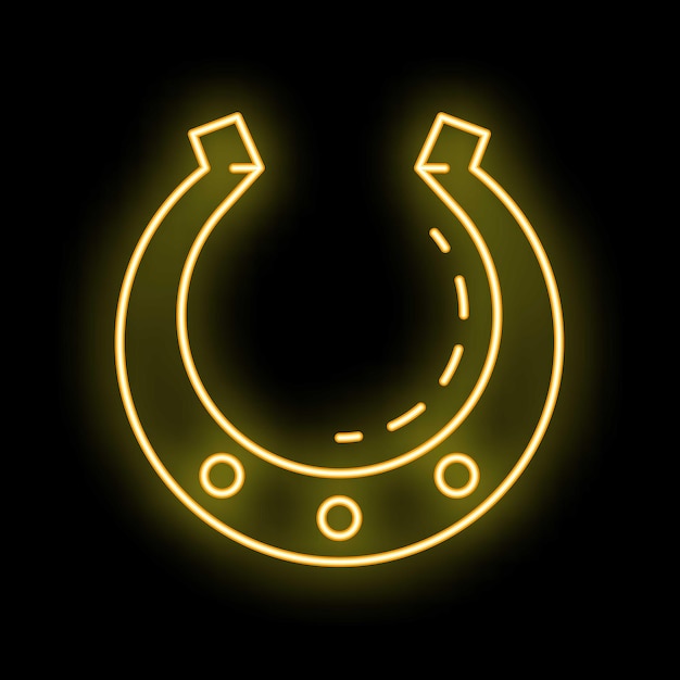 Glowing neon line horseshoe icon isolated on black background