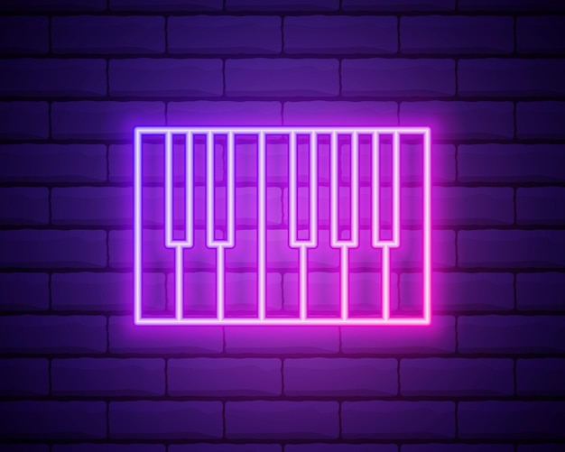 Glowing neon line Music synthesizer icon isolated on brick wall background Electronic piano Vector Illustration