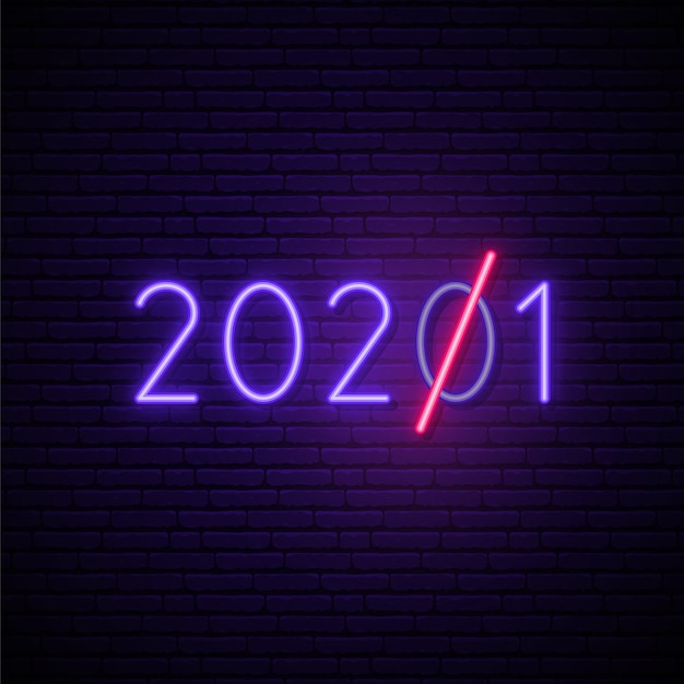 Glowing neon number 2021.