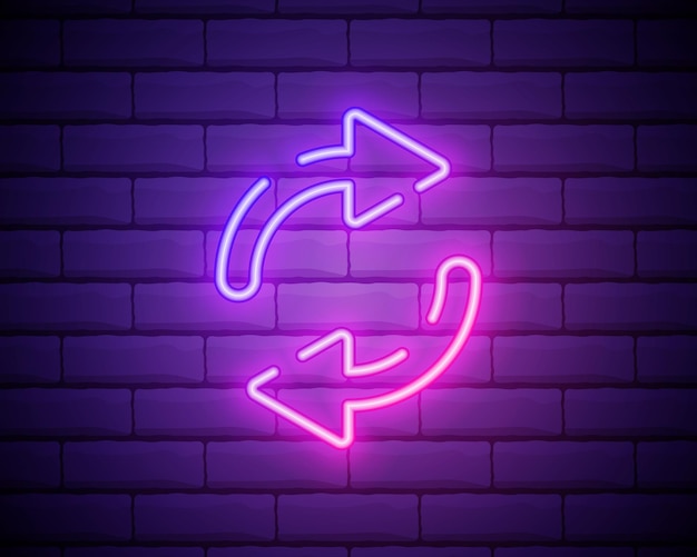 Glowing neon Refresh icon isolated on brick wall background Reload symbol Rotation arrows in a circle sign Vector Illustration