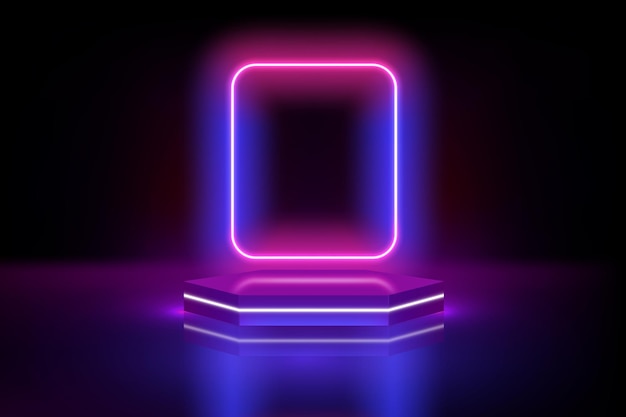 Glowing pedestal neon podium square digital frame