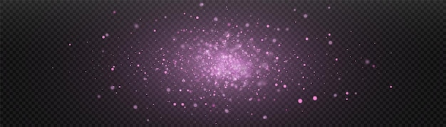 Glowing purple light effect with lots of shiny particles isolated on transparent background. Vector