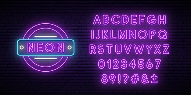 Glowing purple neon alphabet