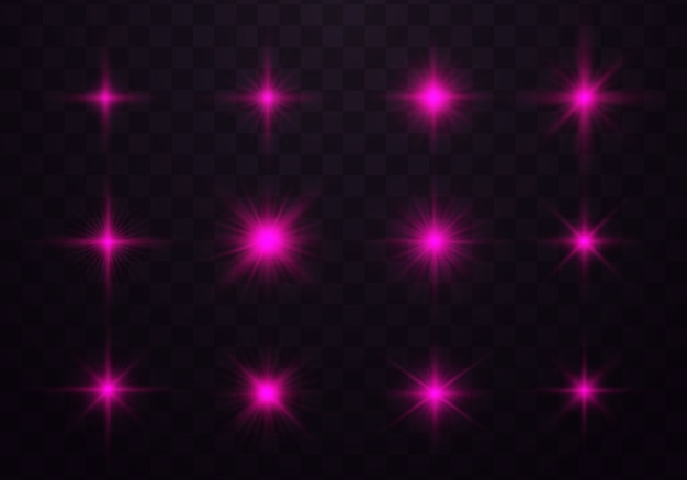 Glowing purple, pink light effects, flash, spark and stars