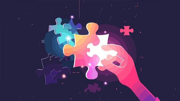 Glowing Puzzle Piece Connection Hand Connecting Missing Jigsaw Conceptual Image for Business