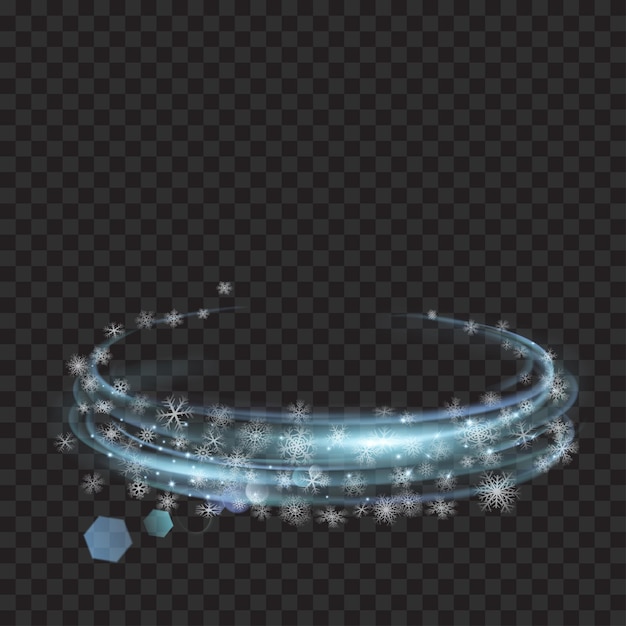 Glowing rings with glitter and snowflakes in light blue colors on transparent background. Light effects. For used on dark backgrounds. Transparency only in vector format