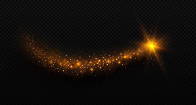 Glowing sparkles particles. Shimmering golden wave with glitter.