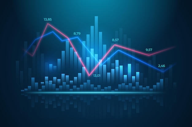 Glowing vector chart of investment financial data Infographic elements with  mirror effect