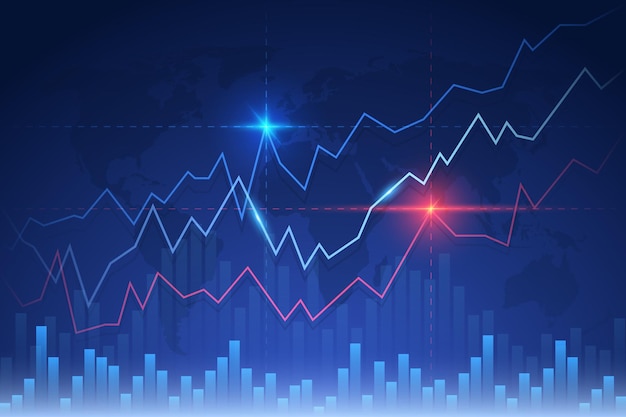 Glowing vector chart of investment financial data Infographic with glowing elements and world map