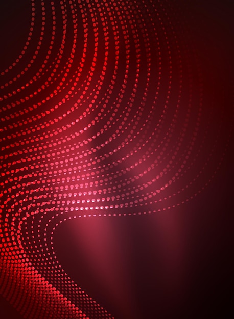 Glowing wave created with particles on dark color background Vector digital techno illustration