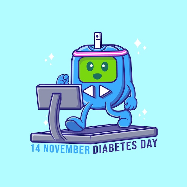 Glucose meter cartoon illustration. Diabetes day concept flat cartoon style premium vector