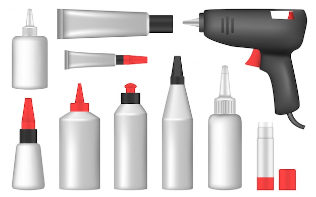 Glue icon set, realistic style