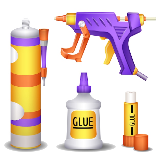 Glue icons set, cartoon style