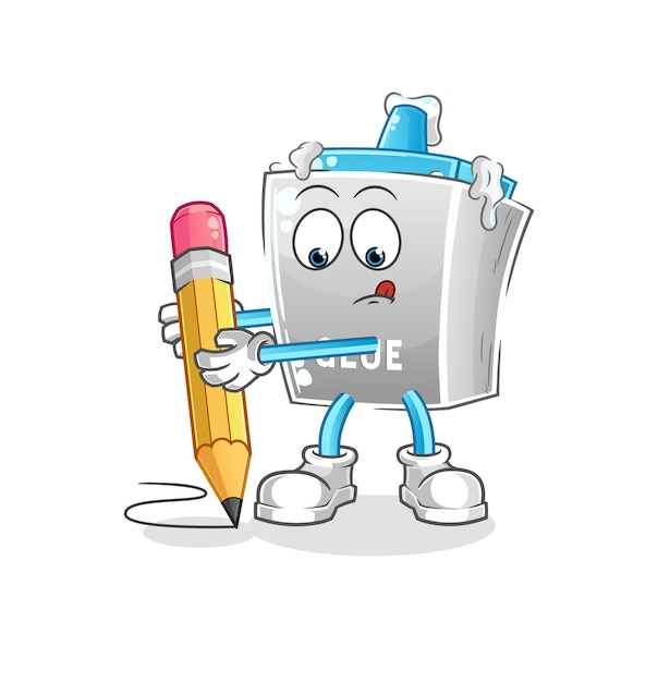 glue write with pencil. cartoon mascot vector