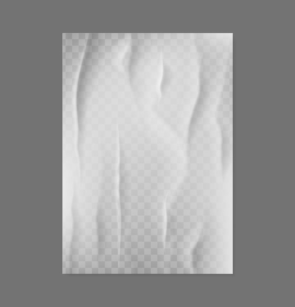 Glued paper Realistic blank creased poster 3D crumpled page with folds Empty wrinkled document rough note sheet Transparent textured template for text and drawing Vector mockup