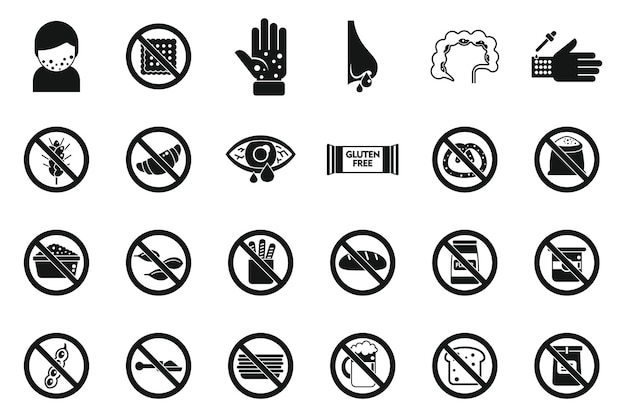 Gluten intolerance icons set simple vector Free gluten