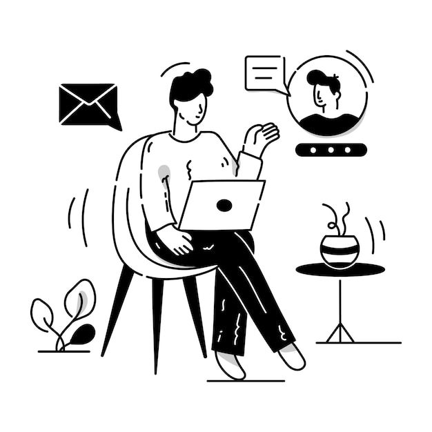 Glyph illustration of work from home editable design