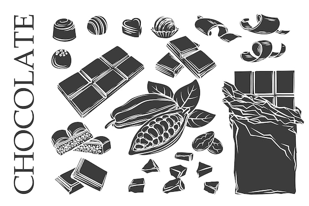 Glyph monochrome chocolate icons set beautiful illustration