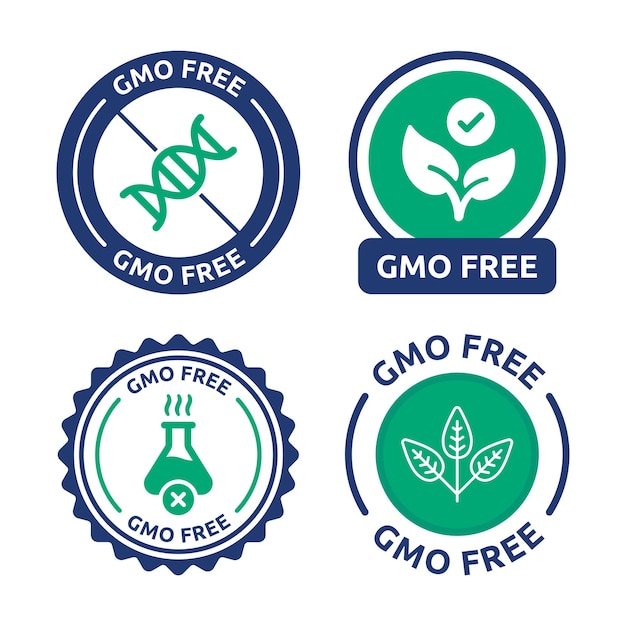 GMO free badge icon vector illustration. Certified non-GMO natural product with plant symbol.