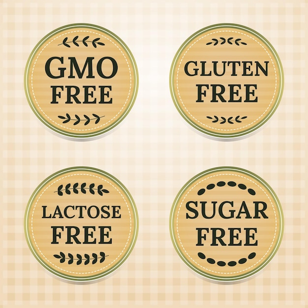 GMO gluten lactose sugar free label icon sign Sticker for organic products Organic food badge Vector illustration