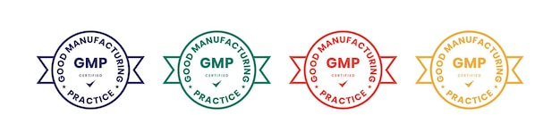 GMP Good Manufacturing Practice certified badge with ribbon line shape