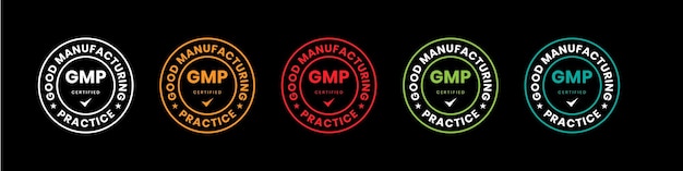 GMP Good Manufacturing Practice certified round stamp on black background