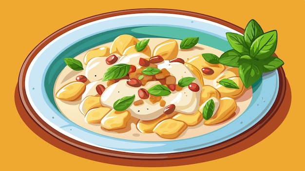 Vector gnocchi with bacon and cream sauce