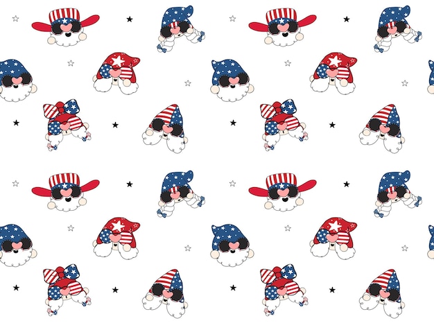 Gnome pattern repeat seamless background paper cute fun hippy America gnome boy and girl head