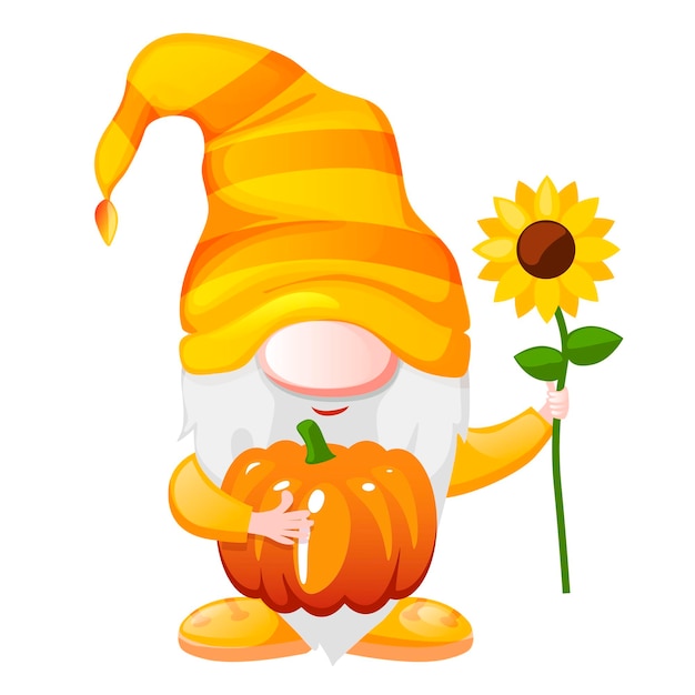 Gnome with sunflower and pumpkin for Thanksgiving Day