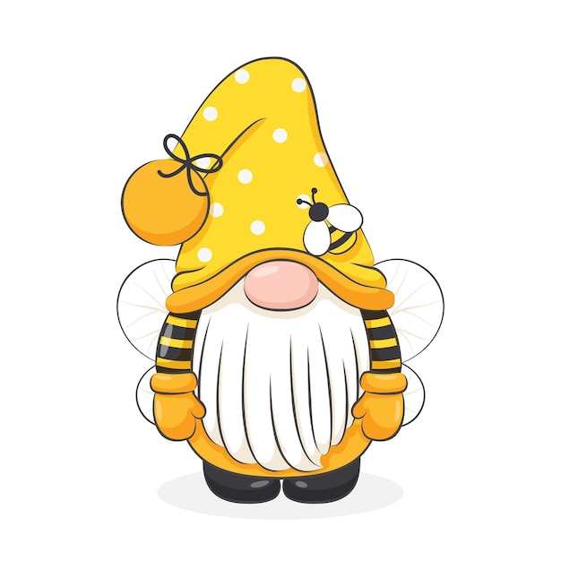 Gnomes bee Springsummer dwarf Vector illustration